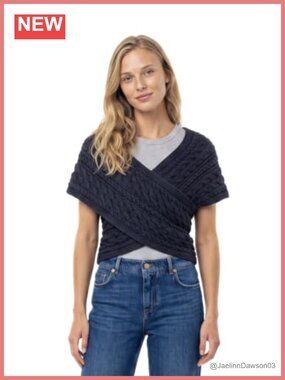 100% Merino Wool Aran Cable Knit Wrap Sweater Made in Ireland